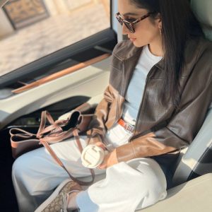 کت چرم عسلی